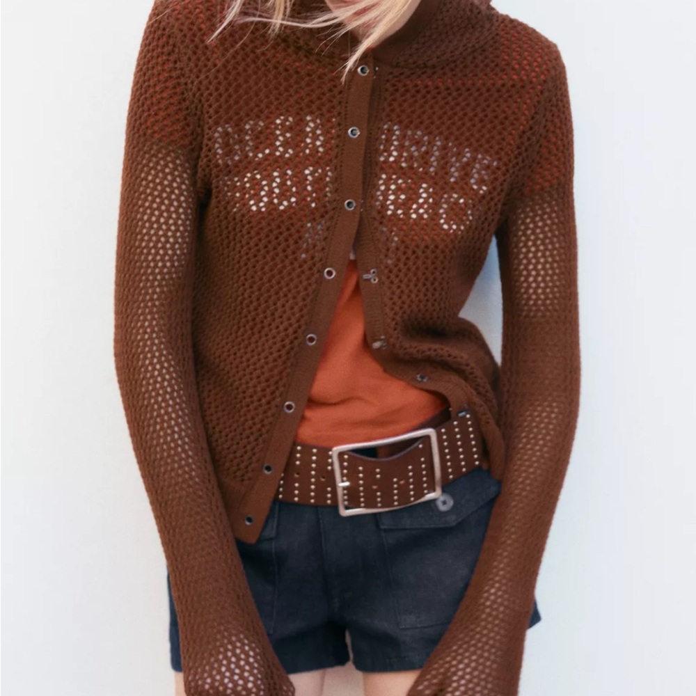 NWT Zara Sweater Womens Medium Brown Knit Cardigan Layering Fall Transitioning